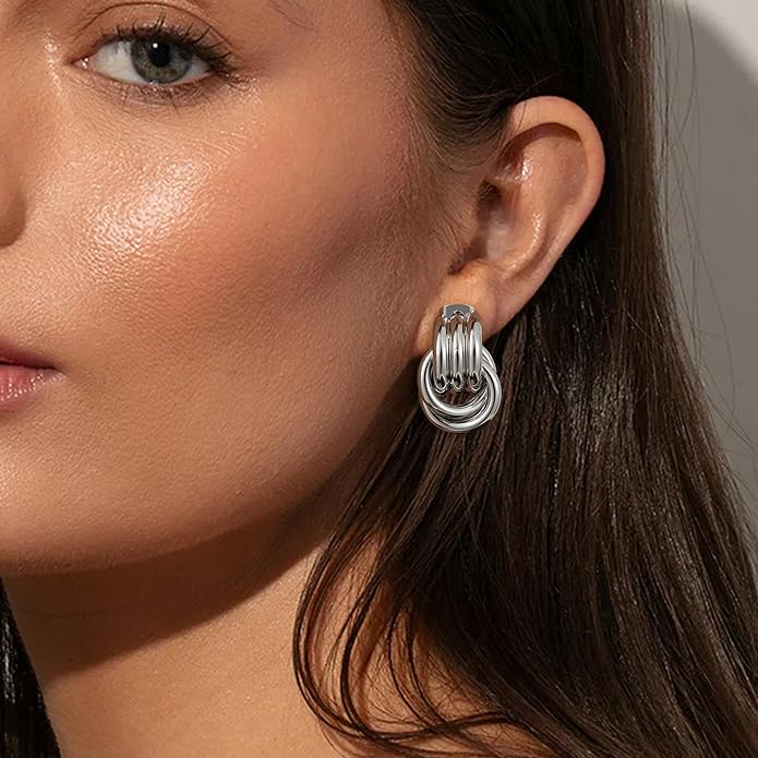 Stocking Stuffers for Women Chunky Gold Knot Dangle Drop Earrings Trendy Statement Earrings Hypoallergenic Lightweight Gold Jewelry Women Christmas Gifts