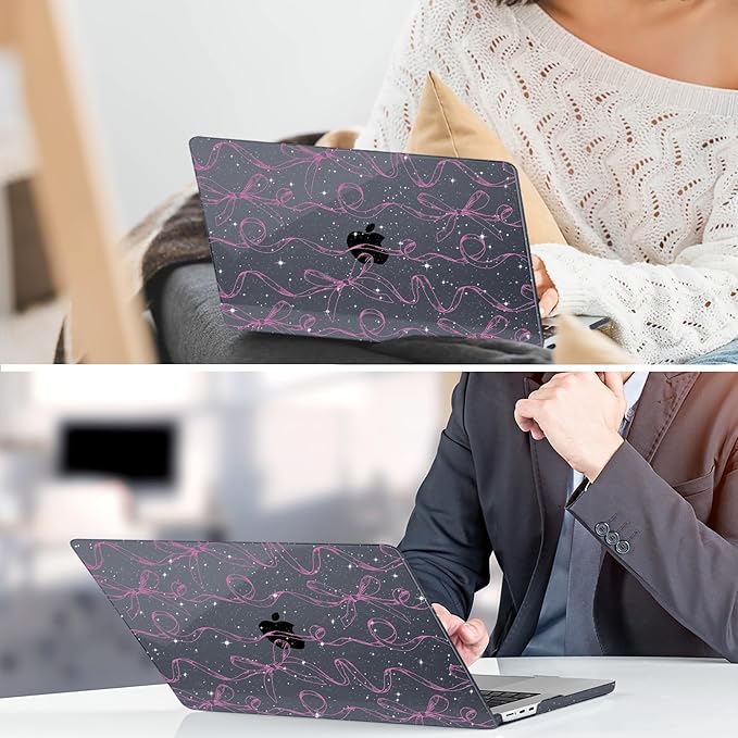TWOLSKOO Compatible with M4 MacBook Air 15 inch Case 2025-2023 Released Model M4 A3241 M3 A3114 M2 A2941, Plastic Hard Shell & Screen Protector & Keyboard Cover & Type C Adapter, Sparkly Bows