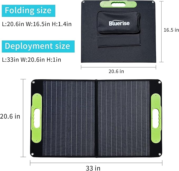 BLUERISE 60W Solar Panel Monocrystalline ETFE Cover Portable Foldable Solar Charger for Portable Power Station Generator, iPhone, Ipad, Laptop USB QC 3.0, Typc C Output for Outdoor Camping Van RV Trip