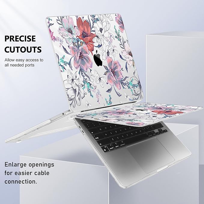 Case for MacBook Pro 13 inch with/Without Touch Bar (2016-2022, M2 A2338 M1 A2289 A2251 A2159 A1989 A1706 A1708), Hard Shell + Keyboard Cover + Dust Plug, Floral C319