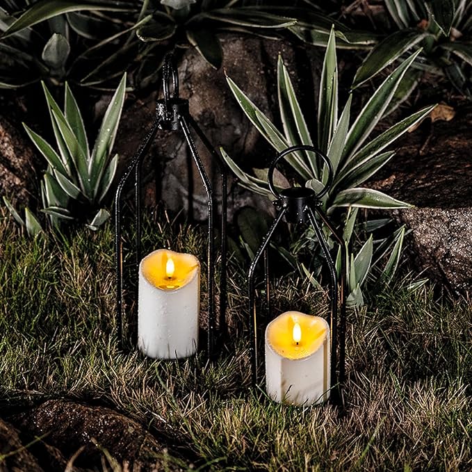 Homemory Outdoor Waterproof Flameless Candles, LED Candle with Remote and Timer, Battery Operated Candles, Electric Fake Plastic Candles, Ivory White, Set of 3