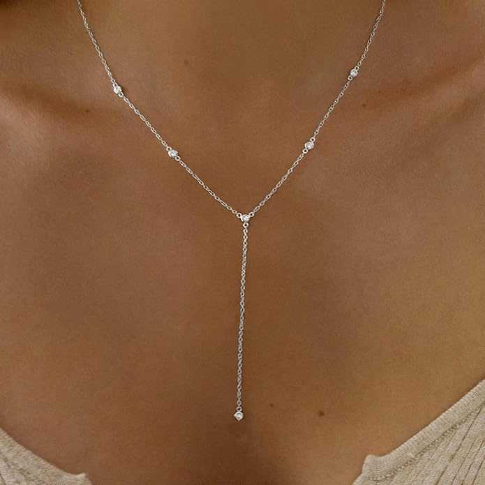 Gold Necklace for Women, Dainty Gold Long Necklaces 14k Gold Plated Prom Lariat Necklace Cute Choker Necklaces for Women Trendy Stuff Fashion Costume Gold Accessories Christmas Jewelry Gifts