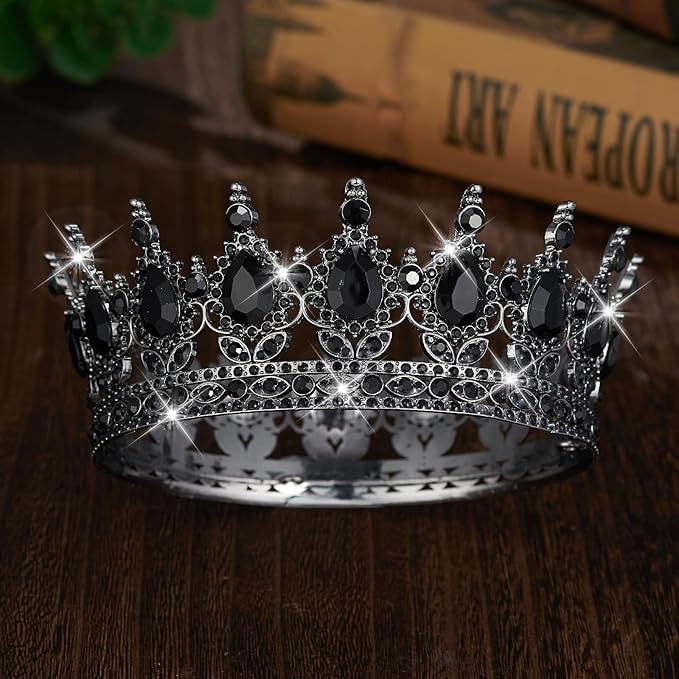 Queen Crown Rhinestone Wedding Crowns and Tiaras for Women Costume Party Hair Accessories Princess Birthday Crown Crystal Bridal Crown (Black & Crown)