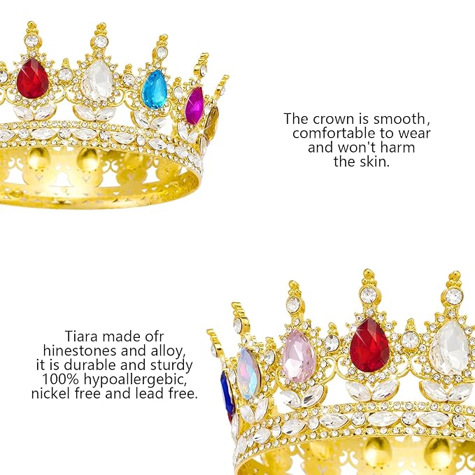 Queen Crown Rhinestone Wedding Tiara for Women - Costume Party Hair Accessories, Princess Birthday Crystal Bridal Crown