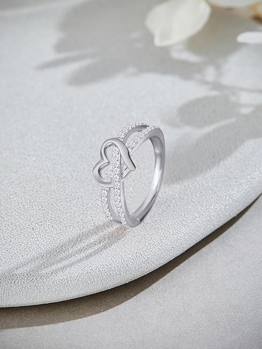 Infinity Heart Promise Ring Natural Diamond, Cubic Zirconia, Moissanite or Lab Grown Diamond Split Shank Engagement Ring for Women 10K Solid Gold Or 14K Gold Over Sterling Silver Jewelry Gift for Her