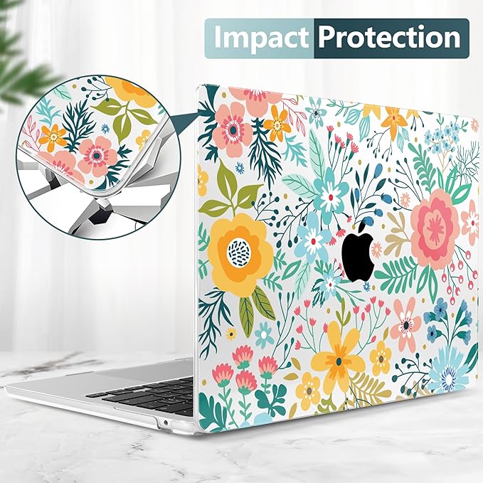 TWOLSKOO for M4 MacBook Air 13.6 inch Case 2025-2022 Release M4 A3240 M3 A3113 M2 A2681, Plastic Hard Shell & Screen Protector & Keyboard Cover & Trackpad Film, Abstract Flower