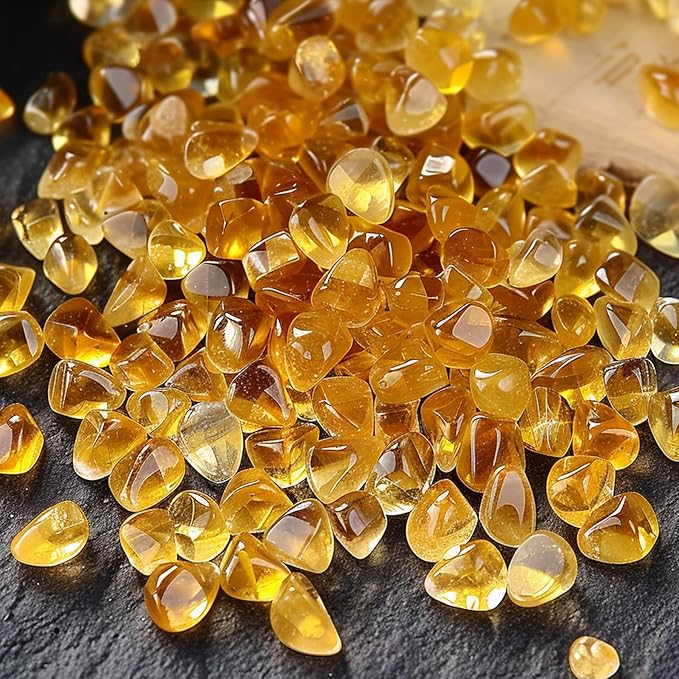 Polished Brazilian Citrine Crystal Chips 200 Pcs - 0.3" 10 oz Tumbled Stone Chips Crushed Sea Glass Stones Healing Reiki Crystal Making Home Decoration