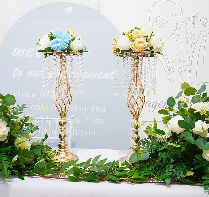 Metal Flower Stands with Crystal Beads, Wedding Centerpieces for Table Decorations, Elegant Metal Flower Arrangement Stands, Flower Vases for Wedding Party Celebration Home Decor (Gold-10pcs)