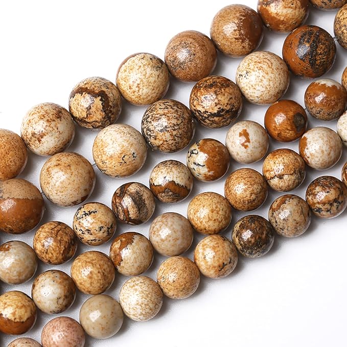 Natural Picture Jaspers Stone Beads Round Smooth Gemstones Loose Spacer Beads for Jewelry Making DIY Necklaces Bracelets 6mm 61pcs 15"