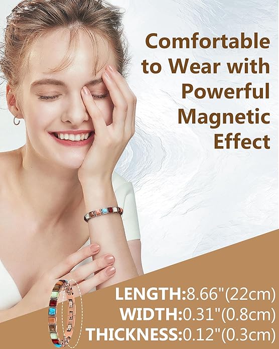 Feraco Pure Copper Bracelets for Women, Ultra Strength Magnetic Bracelet with 3800 Gauss Magnets & Natural Turquoise & Stones, Adjustable, Jewelry Gift