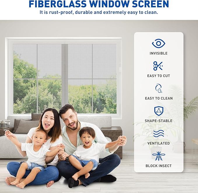MAGZO Window Screen Replacement Mesh Roll, 37.4in × 16.4ft Invisible Upgraded 107g/m² Heavy Duty Fiberglass Screen Mesh for Sliding Doors Repair Kit, Well Ventilated Ideal for, Patio & DIY Projects