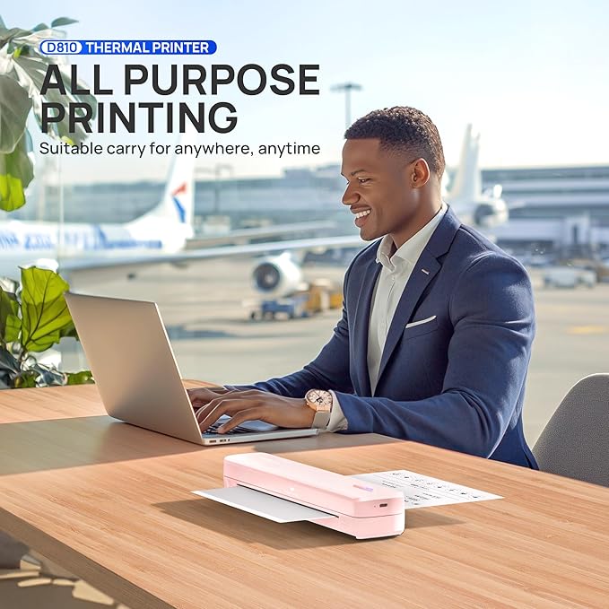 POLONO Portable Printer Wireless for Travel, D810 Bluetooth Thermal Printer Support for 8.5"x11" US Letter, Inkless Compatible with iOS, Android, Laptop for Office, Car and Home with Carry Case, Pink