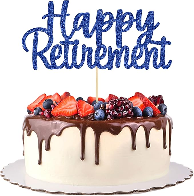 Gyufise Blue Happy Retirement Cake Topper Retirement Cake Decoration Picks for Retired Party Cake Decoration Party Supplies 1 Pack