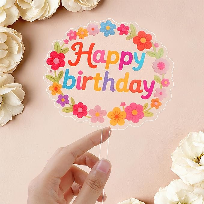 Coucoland Birthday Cake Toppers - 2 Pcs Vintage Daisy Flower Acrylic Cake Decorations for Baby Shower Birthday Party Supplies