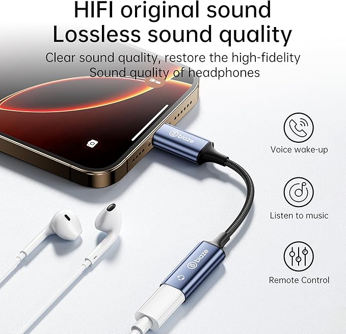 USB C to Lightning Audio Adapter, USB Type C Male to Lightning Female Headphone Converter, Compatible with iPhone 16/15 Full Series, iPad Pro, iPad Air 6/5/4, MacBook