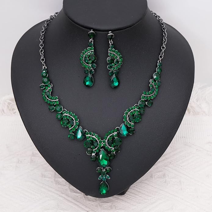 CSY Elegant Crystal Necklace Earrings Bracelet Ring Bridal Wedding Party Costume Jewelry Sets for Brides Women