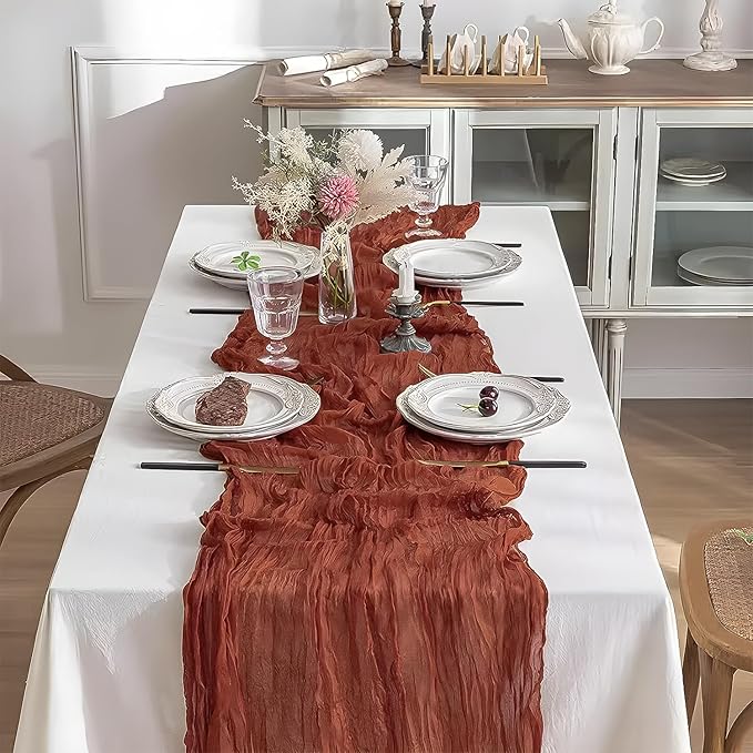 6 Pack 10 Ft Cheesecloth Table Runner Rust Gauze Long Table Runners Boho Gauze Cheese Cloth Table Runner Rustic Sheer Runner for Wedding Party Table Decor ( 35 x 120 Inch )