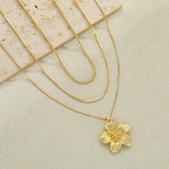 Gold Layered Necklaces for Women, 14K Gold Plated Dainty Gold Chain Choker Necklace Stack, Herringbone Gold Necklaces Set