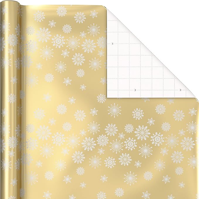 Hallmark Foil Wrapping Paper with Cut Lines on Reverse (3 Rolls: 60 Sq. Ft. Ttl) Rose Gold, Silver Trees, Gold Snowflakes for Winter Weddings, Graduations, Valentine's Day