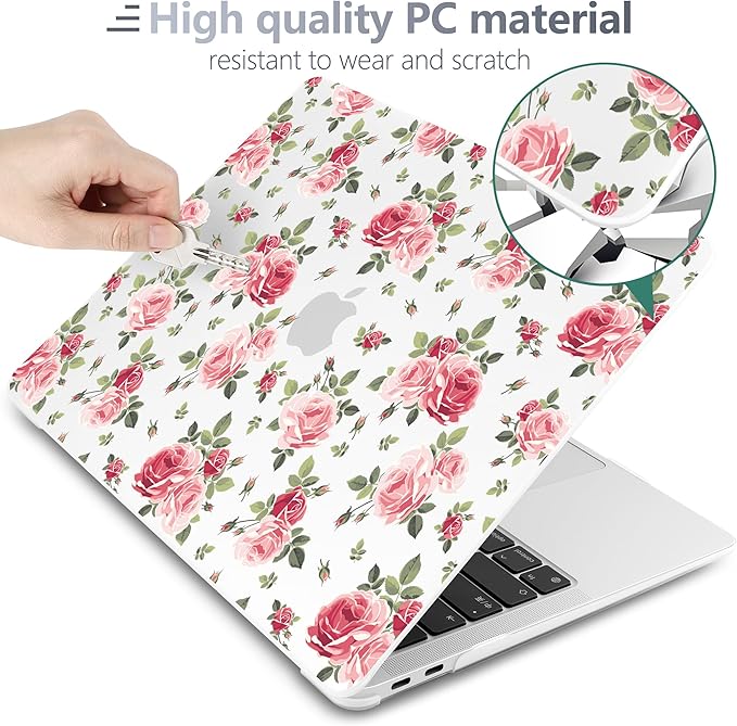 Batianda Case for M1 MacBook Air 13 Inch Model A2337 A2179 A1932 2021 2020 2019 Release,Lovely Floral Design Matte Hard Shell with Keyboard Cover & Screen Protector, Roses