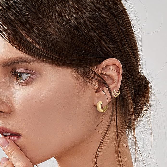 6 Pairs Gold Hoop Earrings Set for Women, 14K Gold Plated Small Huggie Hoops Earrings Hypoallergenic, Lightweight Tiny Cartilage Piercings Earrings Jewelry for Women Gifts.