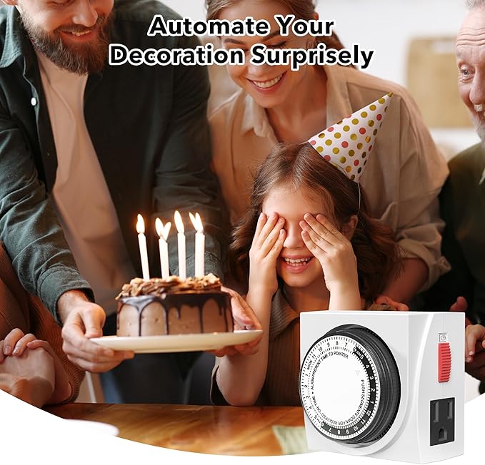 BN-LINK Heavy Duty Mechanical 24 Hour Timer Dual Outlet 3-Prong Accurate Indoor for Lamps Fans Christmas Lights White AC 1875W 1/2 HP, ETL Listed