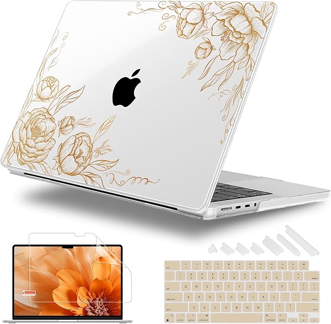 for MacBook Pro 16 inch Case 2021 2022 2023 2024 Release A3186 A3403 M4 A2991 M3 A2780 M2 A2485 M1 Pro/Max, Hard Shell Case with Screen Protector & Keyboard Cover, Floral P294
