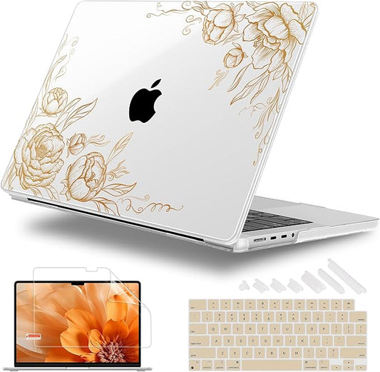 for MacBook Pro 16 inch Case 2021 2022 2023 2024 Release A3186 A3403 M4 A2991 M3 A2780 M2 A2485 M1 Pro/Max, Hard Shell Case with Screen Protector & Keyboard Cover, Floral P294
