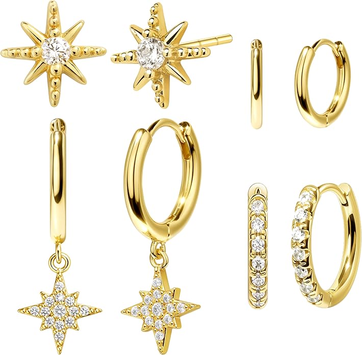 Small Gold Huggie Hoop Earrings Set for Women Men Hypoallergenic 14K Plated Stack Cartilage Earrings, Multiple Piercing Lightweight Mini Thin Cute Dainty Trendy Jewelry Set Christmas Gifts for Women