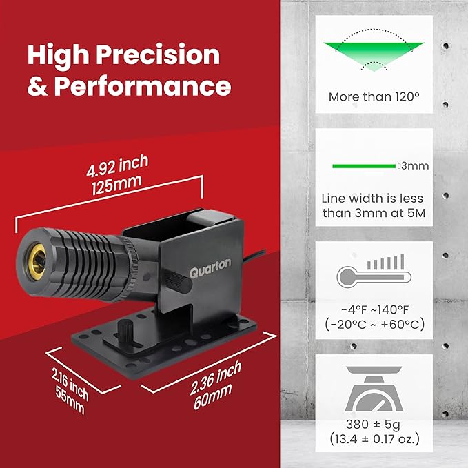 Laser Level ML-400 Green Line Generator for Outdoor Large-Scale Cutting, Measuring, Alignment, Visible in Direct Sunlight, Class 3R product, Waterproof, Built-in Wall Mount, Type-C Port