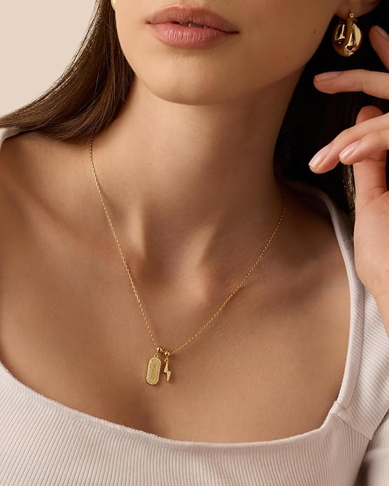 PAVOI 14K Gold Plated Dainty Necklace with Charms Set - Hypoallergenic Adjustable Chain Gold Charm Necklace for Women - Small Motif & Mantra 2 and 3-Pack Removable Pendants - Cute Jewelry Gifts