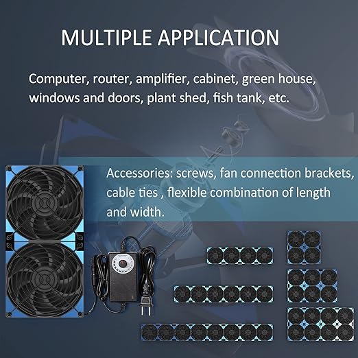 240mm Adjustable Computer PC Vent Fan 3-12V Speed Controller for Chicken Coop Rack Space Window Wall Cabinet Server Mining Rig Exhaust Cooling