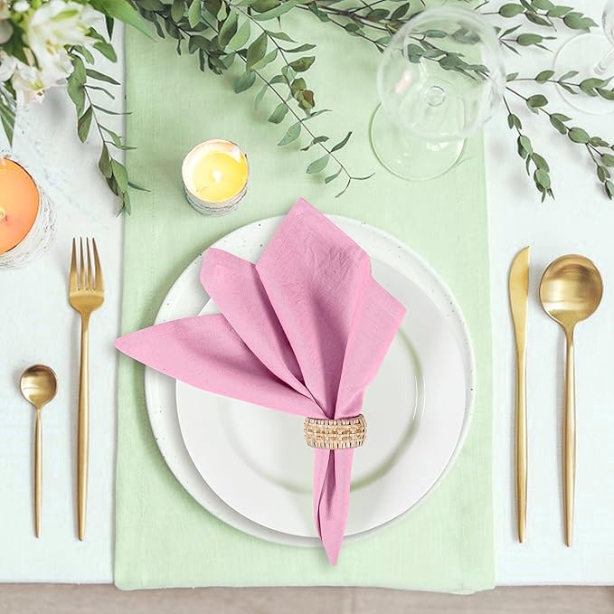 Cloth Napkins Set of 12 Cotton Linen 18x18 Inch - Soft Durable Washable - Ideal for Farmhouse Party Wedding Spring Summer Easter - Perfect Everyday Use Table Linen (Baby Pink)