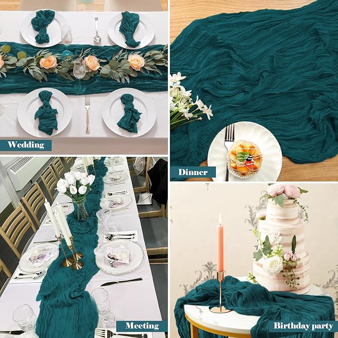 2 Pack 10 Ft Cheesecloth Table Runner Teal Gauze Long Table Runners Boho Gauze Cheese Cloth Table Runner Rustic Sheer Runner for Wedding Party Table Decor ( 35 x 120 Inch )