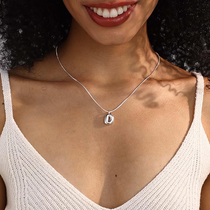 Bubble Gold Silver Letter Necklace Initial Necklaces for Women Trendy 14K Dainty Charm Pendant Name Necklace Personalized Jewelry Gift for Women Teen