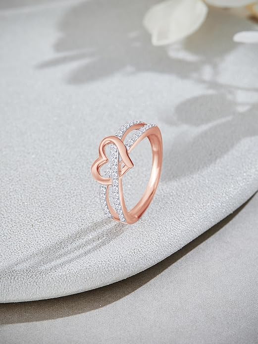 Infinity Heart Promise Ring Natural Diamond, Cubic Zirconia, Moissanite or Lab Grown Diamond Split Shank Engagement Ring for Women 10K Solid Gold Or 14K Gold Over Sterling Silver Jewelry Gift for Her
