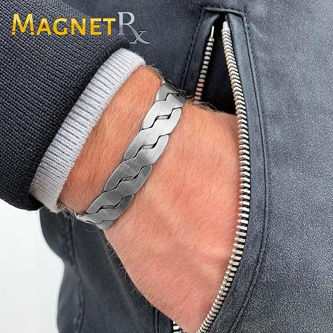 MagnetRX® Copper Magnetic Bracelets – Effective Pure Copper Bracelet for Men and Women – Copper Cuff Adjustable Bracelet Bangles (Twisted Brushed Silver)