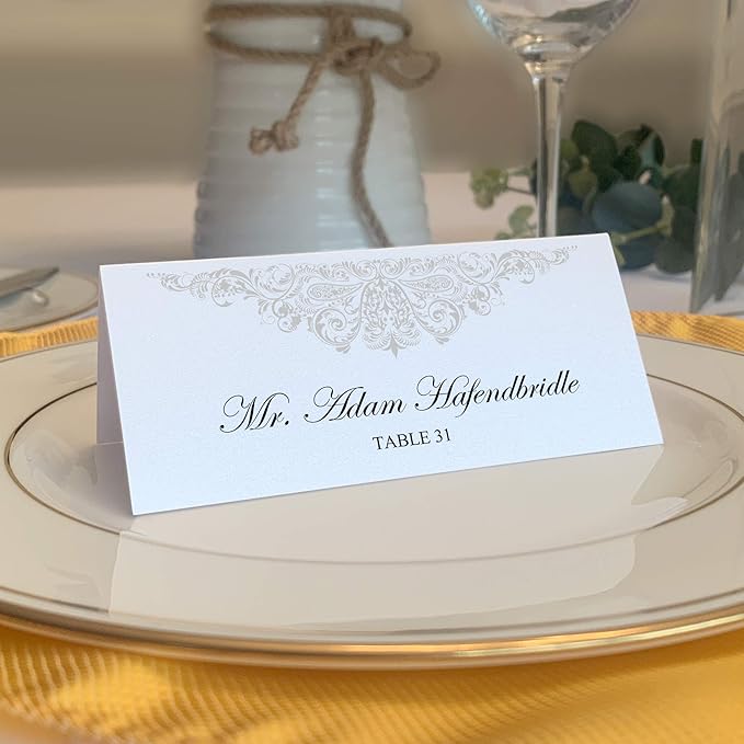 Paisley Printable Place Cards, Silver (Choose Color), Set of 60 (10 Sheets), Laser & Inkjet Printers - Wedding, Party, Dinner, and Special Events - Made in the USA
