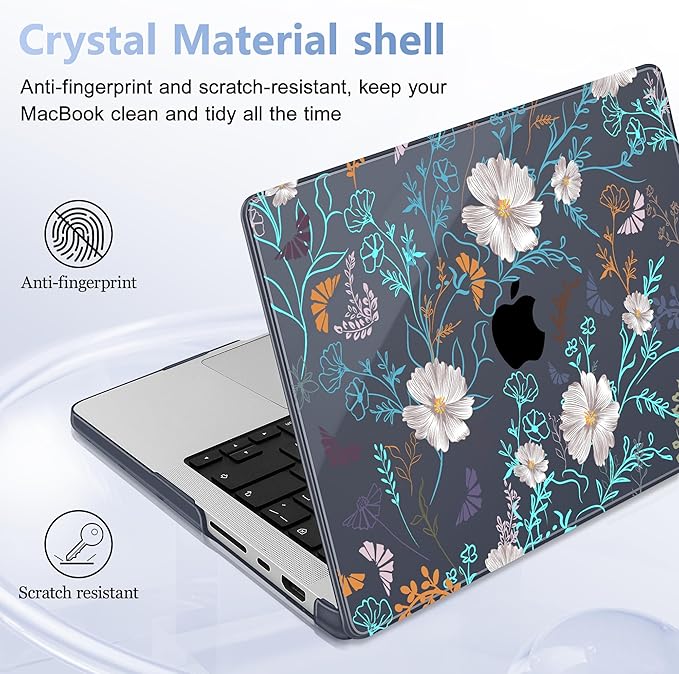 for MacBook Pro 16 inch Case 2021 2022 2023 2024 Release A3186 A3403 M4 A2991 M3 A2780 M2 A2485 M1 Pro/Max, Hard Shell Case with Screen Protector & Keyboard Cover, Rustic Flowers