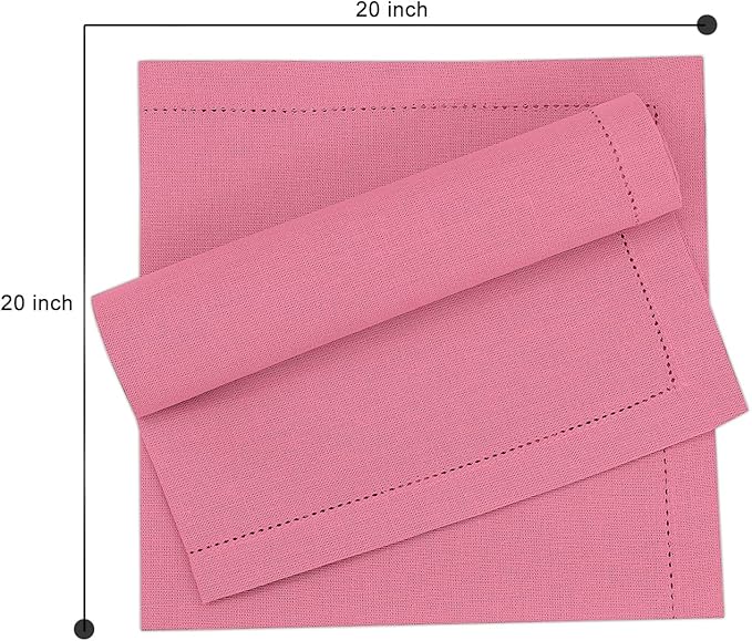 Ruvanti Premium Linen Napkins Set of 4-20x20 Inch, Classic Hemstitch, Mitered Corner Cloth Napkins ‎‎- Soft, Elegant Dinner Napkins Cloth Washable for Weddings, Parties, Everyday Use - Pink