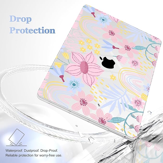 Case for MacBook Pro 13 inch with/Without Touch Bar (2016-2022, M2 A2338 M1 A2289 A2251 A2159 A1989 A1706 A1708), Hard Shell + Keyboard Cover + Dust Plug, Florals