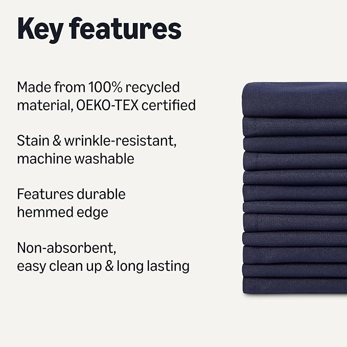 Amazon Basics Reusable Stain and Wrinkle Resistant Cloth Napkins, 12 Pack, 17 x 17 inches, Blue