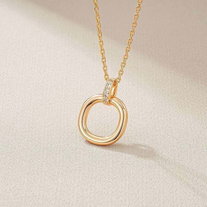 Valloey Rover Dainty Gold Necklace for Women-14K Gold Plated Simple Pendant Circle Necklace Charm Statement Long Necklaces for Women Jewelry Gifts
