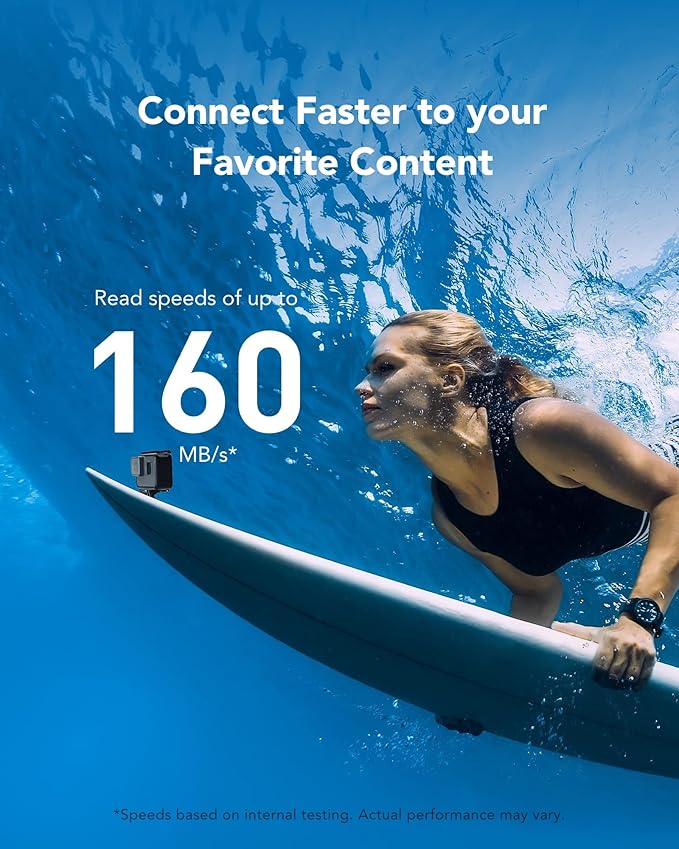 Lexar 128GB Blue Micro SD Card Up to 160MB/s, microSDXC UHS-I Memory Card with SD Adapter, C10, U3, A2, V30, Full HD, 4K UHD, High Speed TF Card