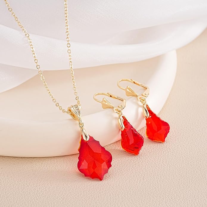 EVEVIC Austrian Crystals Baroque Pendant Necklace Earrings for Women 14K Gold Plated Hypoallergenic Leverback Drop Dangle Earrings Jewelry Set