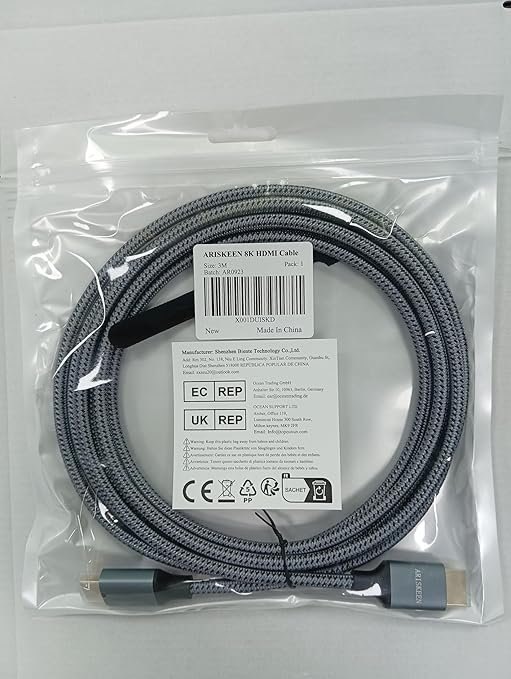 ARISKEEN 8K HDMI Cable 9 FT, 48Gbps High Speed HDMI 2.1 Cable, 8K 60Hz, 4K 120Hz 144Hz Braided HDMI Cord - 9 Feet