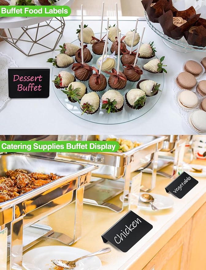 Herda 24 PCS Food Labels for Party Buffet 4"x3" Mini Chalkboard Signs for Birthday Bakery Place Cards Name Cards Food Tags for Wedding Table Signs Chalkboard Labels Includes 6 Wet Erase Markers