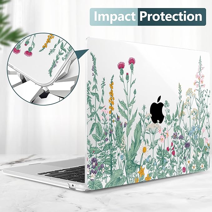 TWOLSKOO Compatible with M4 MacBook Air 15 inch Case 2025-2023 Released Model M4 A3241 M3 A3114 M2 A2941, Plastic Hard Shell & Screen Protector & Keyboard Cover & Trackpad Film, Botanical Illustration