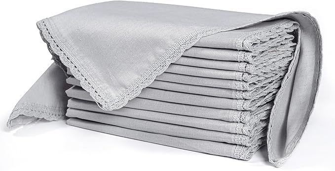 Ramanta Home Linen Flax Cloth Napkins Set of 24 | 18x18 Inch | Premium Cotton Linen Flax Lace Soft & Durable | Washable Ideal for Everyday Use Parties Thanksgiving Christmas Halloween Grey