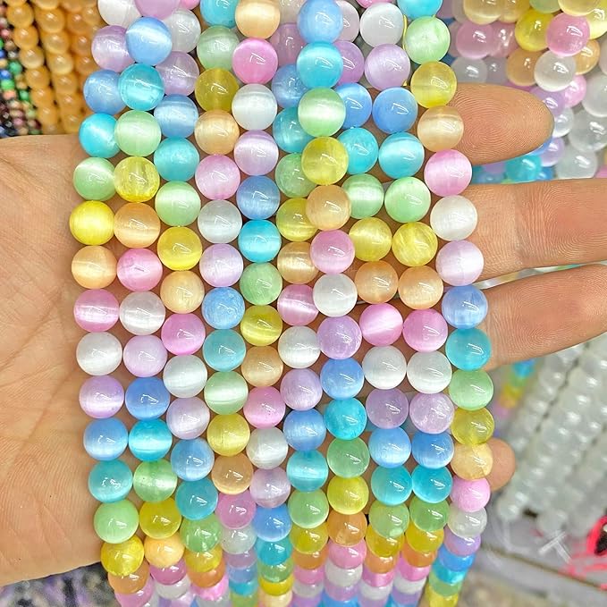 6MM 60PCS Colorful Selenite Gypsum Stone Crystal Beads for Jewelry Making DIY Bracelet